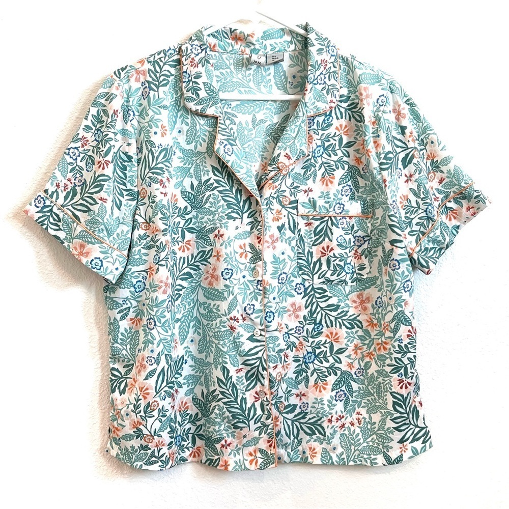 Joie PJ Top Botanical print in mint teal and coral EUC